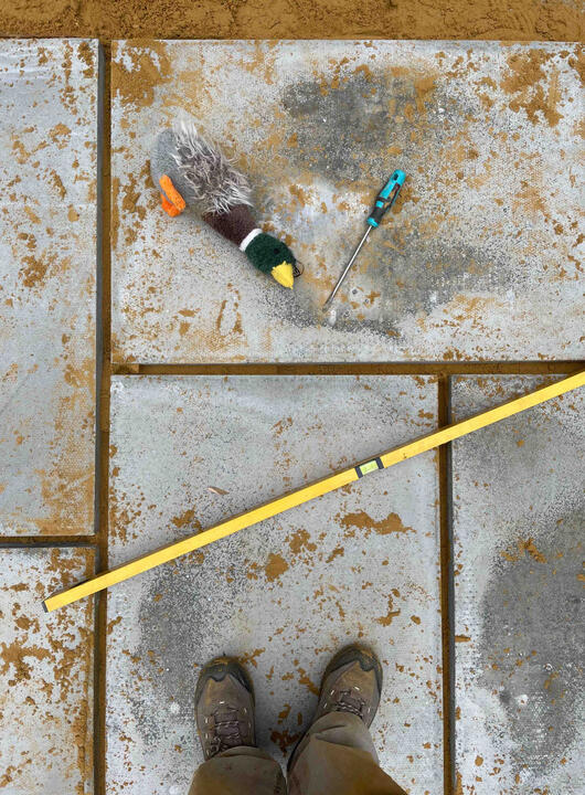Construction detail of a stone pathway in the Lab Garden, Ascot, featuring permeable paving and sustainable garden design practices.